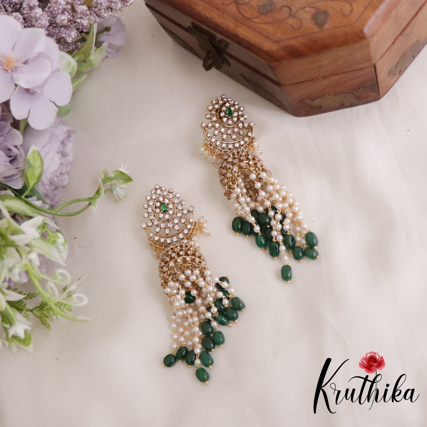 Trendy Victorian Pearl Cascading Chandbali Jhumkas E486 (Available in 2 Colours)