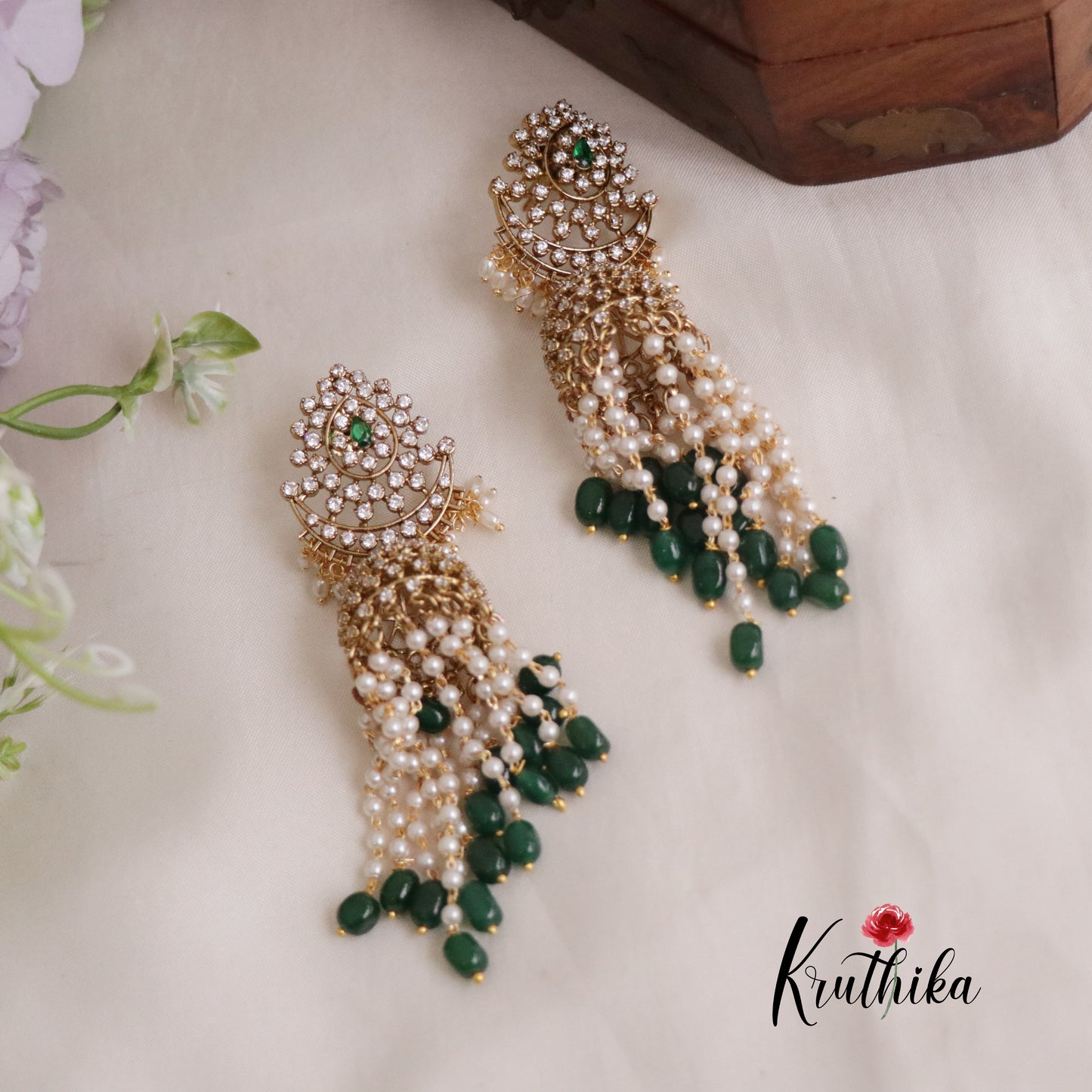 Trendy Victorian Pearl Cascading Chandbali Jhumkas E486 (Available in 2 Colours)