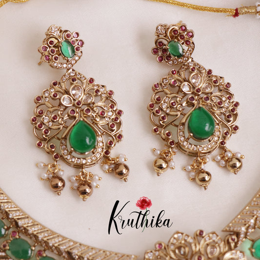 Beautiful AD Victorian Necklace with Golden Beads Nc1979 (Available in 2 Colours)