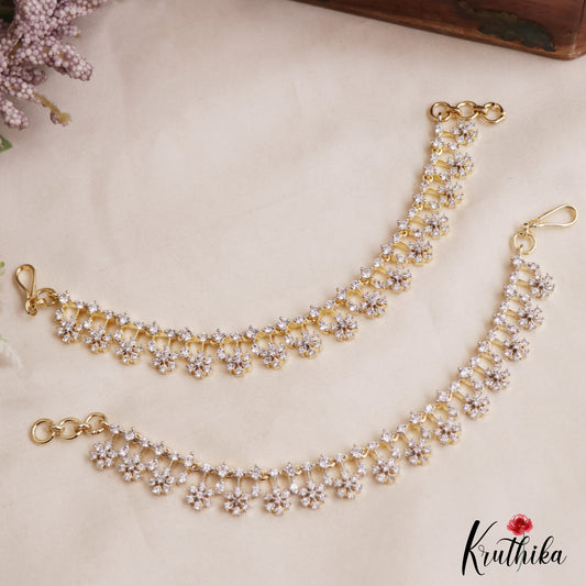 Elegant Floral Motifs Gold-Tone CZ Earchains EC212