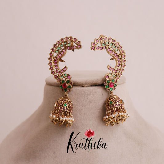 Grand Kemp- Jadau Peacock Jhumkas Earcuff E512