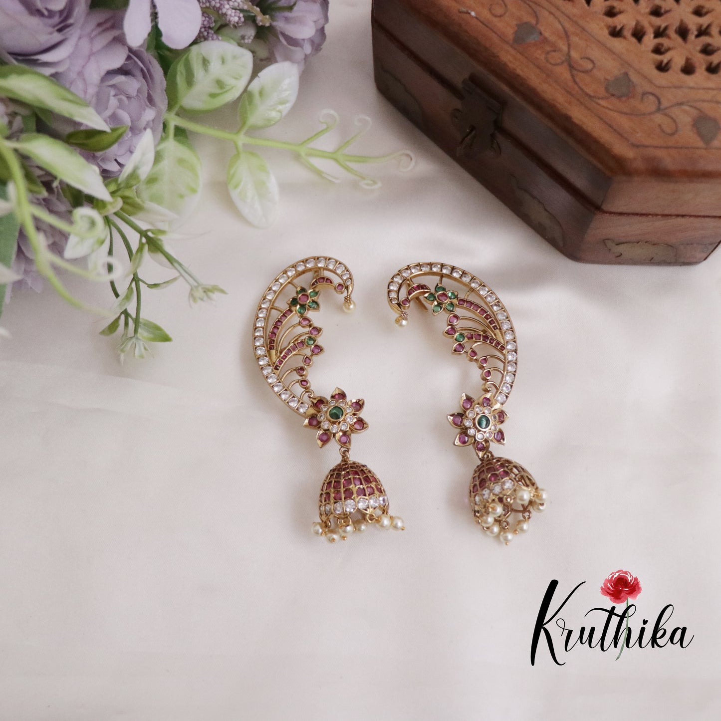 Royal Kemp Motif Ear Cuff with Jhumka Drops E675