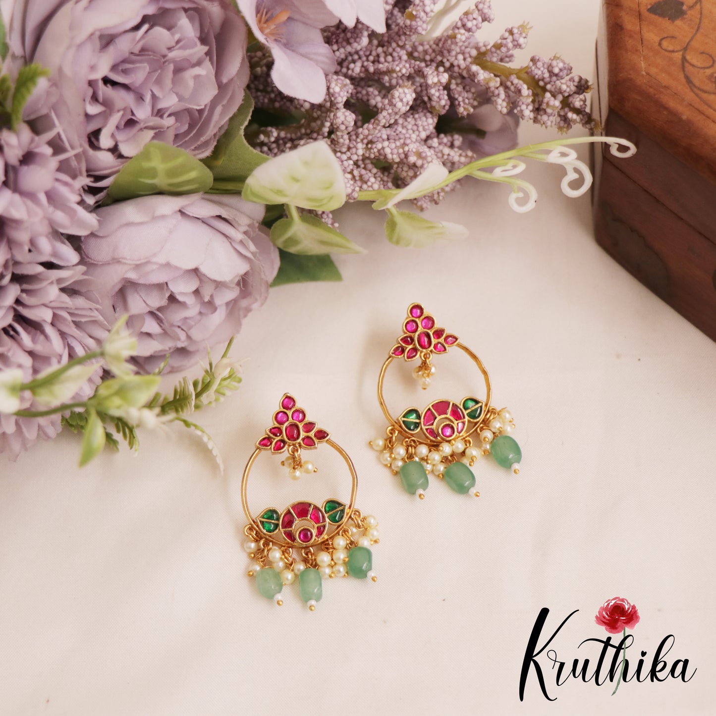 Elegant Teardrop Chandbali Earrings With Pearl And Bead Drops E1051 (Available In 2 Colors)