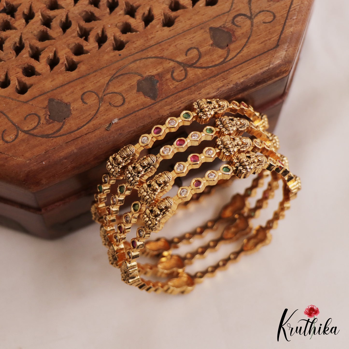 Beautiful Lakshmi Motifs Gold-Tone Bnagles B507 (Set of 4 Bangles)