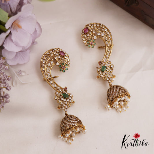 Classic Floral Motifs AD Ear Cuff With Jhumka E989