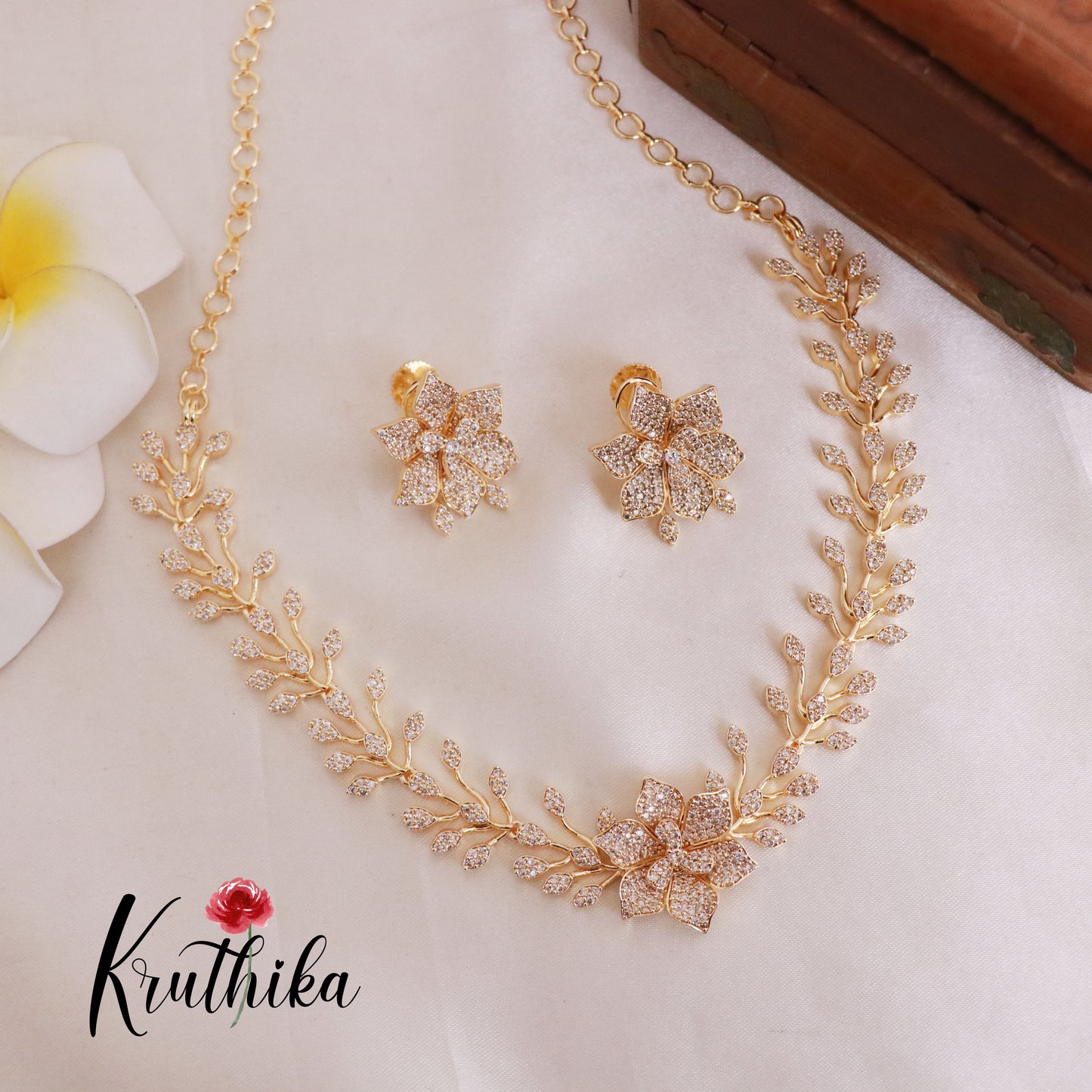 Trendy CZ/AD Flower Design Necklace NC1830 (Available in 4 colours)