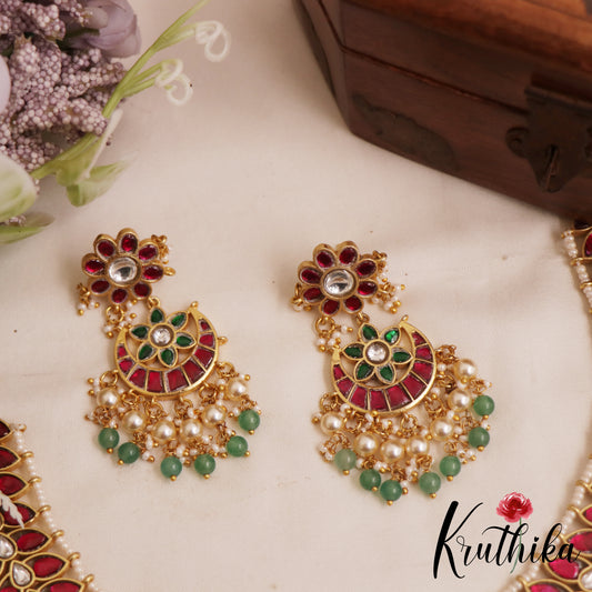 Premium Floral Leaf Motifs Jadau Choker With Green Bead Drops NC2895