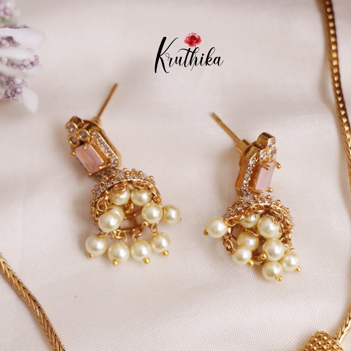 Elegant Bloom Pendant Pearl Drop Necklace NC2120 (Available in 2 Colours)