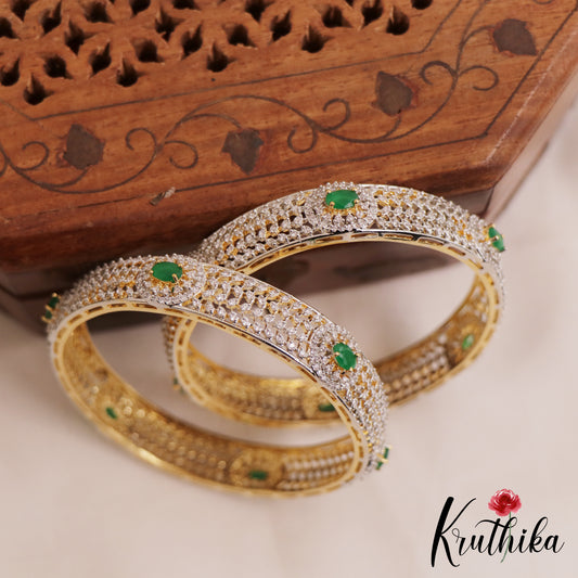 Beautiful Floral Leaf Motifs Diamond-Finish Gold-Tone Bangles B497 (Set of 2)|(Available In 2 Colors)
