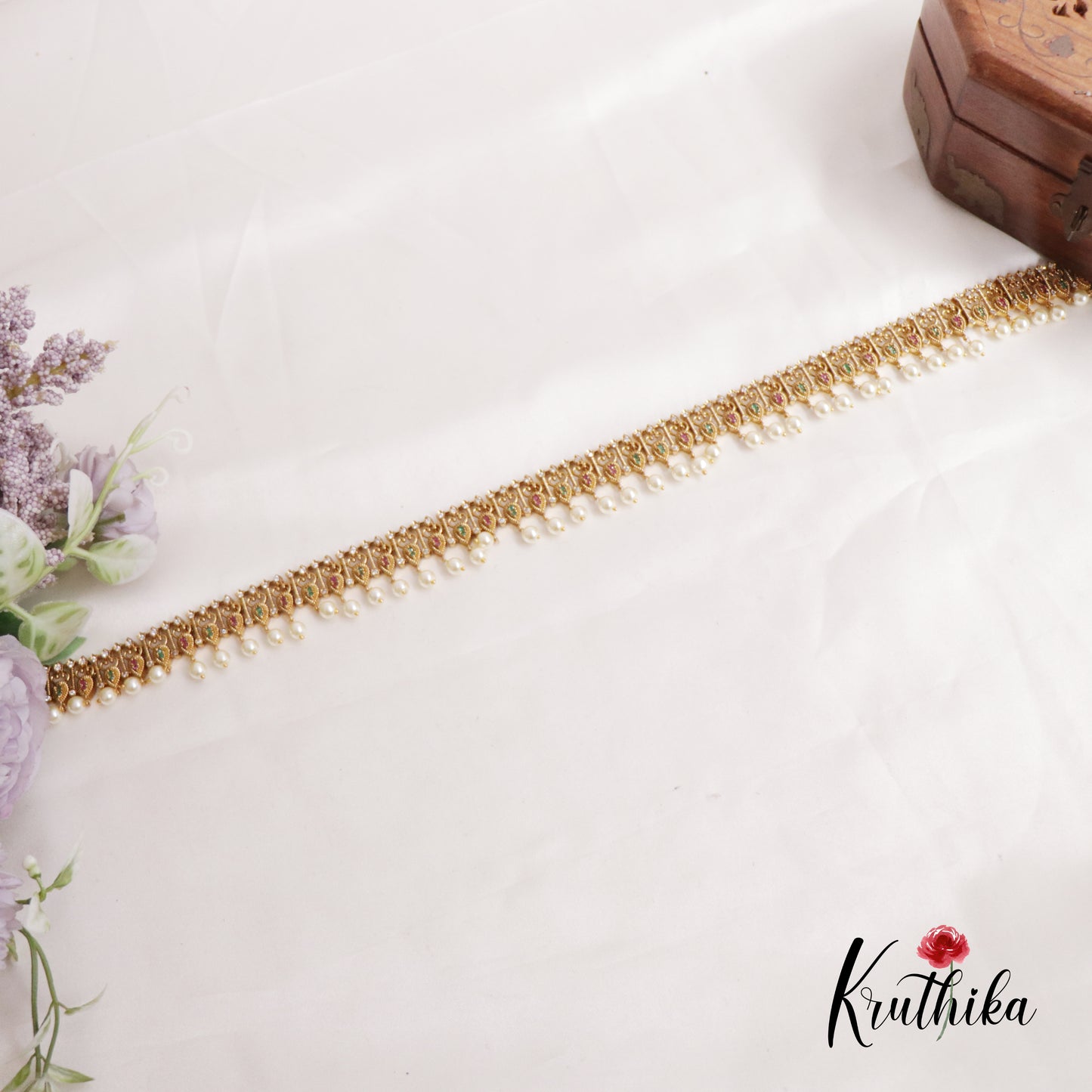 Trendy Teardrop Motifs Hip Chain with Pearl Drops V311