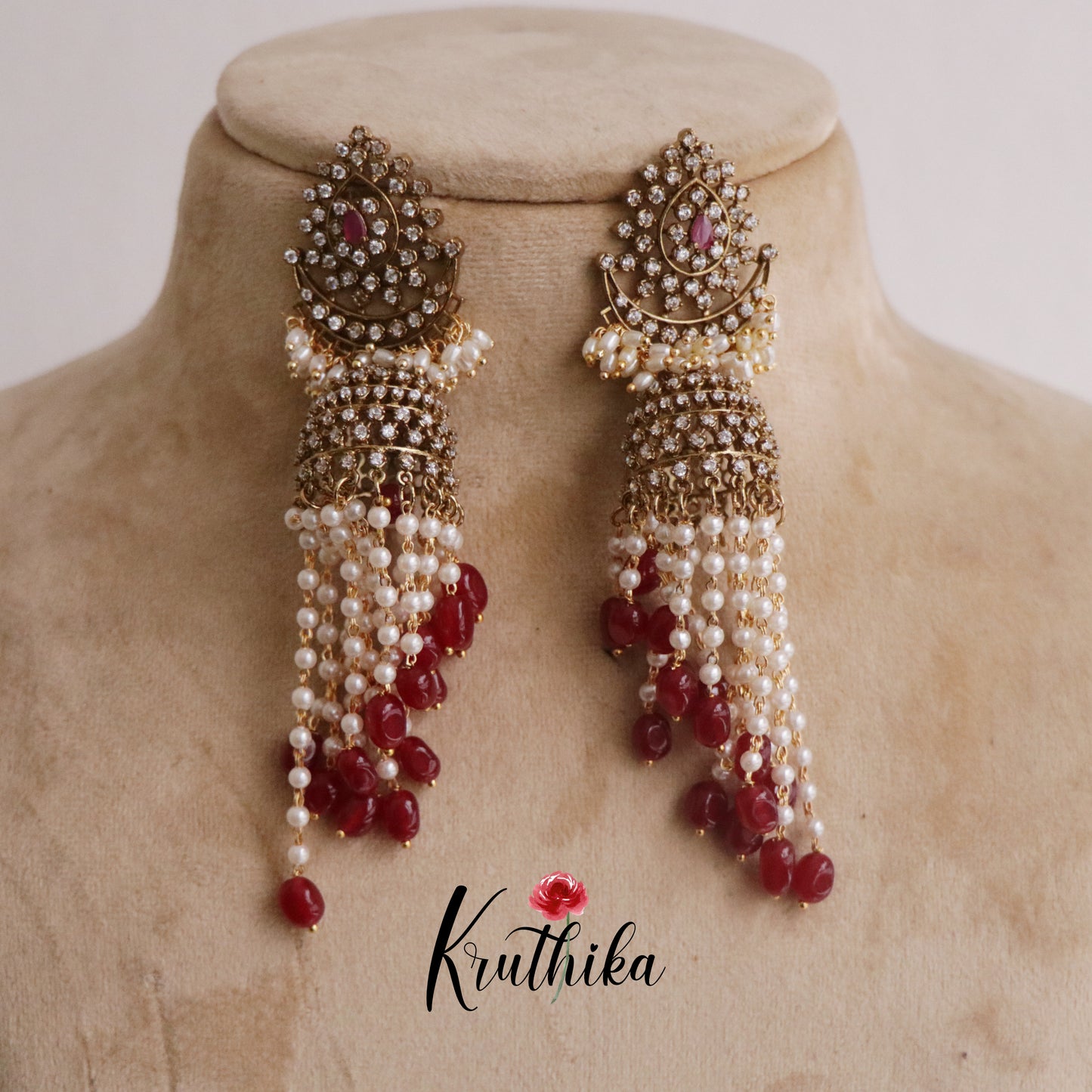 Trendy Victorian Pearl Cascading Chandbali Jhumkas E486 (Available in 2 Colours)