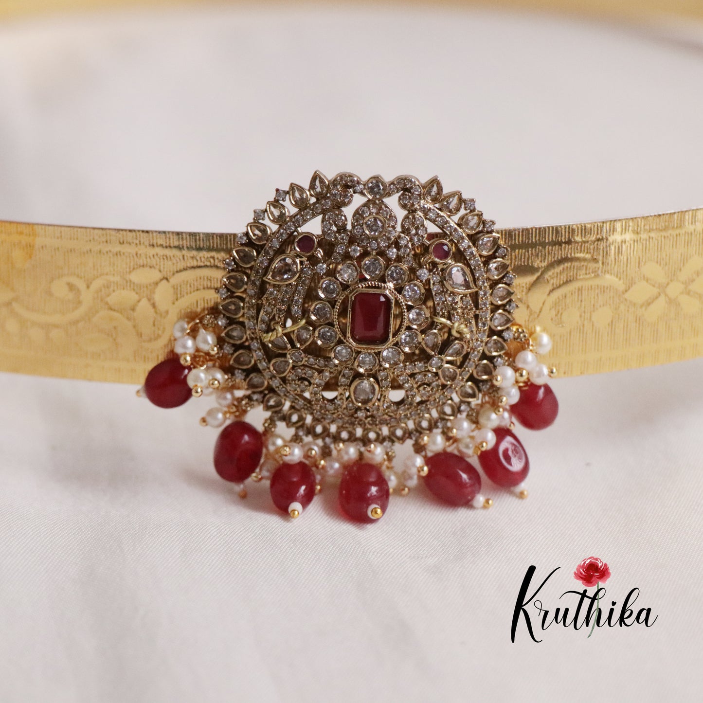 Premium CZ Sparkling Victorian Hip Belt with Beads Drops V270 (Available in 4 Colours)