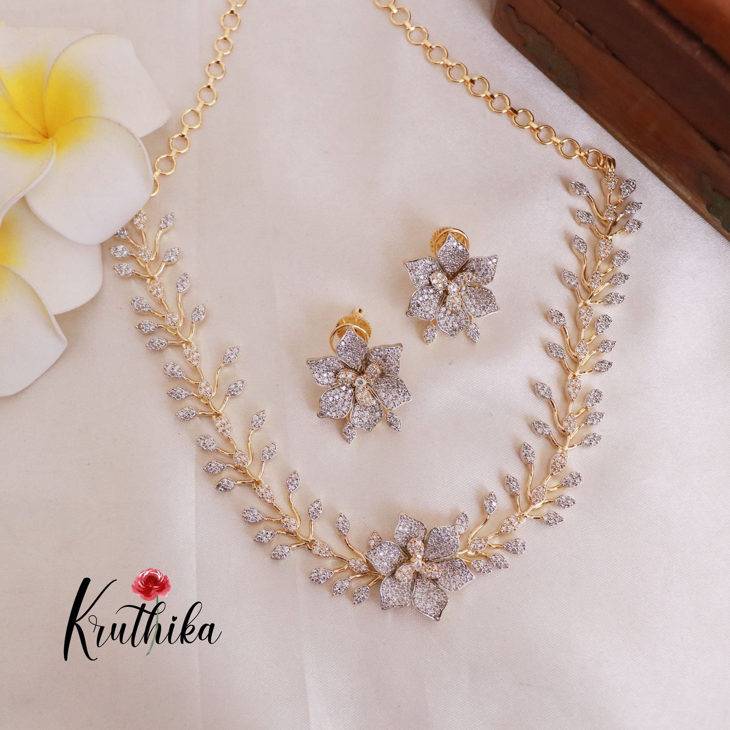 Trendy CZ/AD Flower Design Necklace NC1830 (Available in 4 colours)
