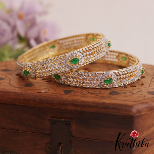 Beautiful Floral Leaf Motifs Diamond-Finish Gold-Tone Bangles B497 (Set of 2)|(Available In 2 Colors)