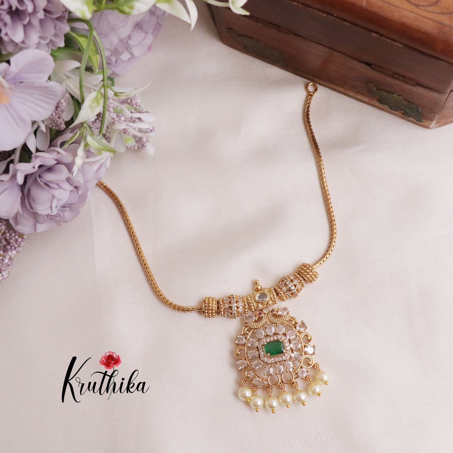Elegant Bloom Pendant Pearl Drop Necklace NC2120 (Available in 2 Colours)