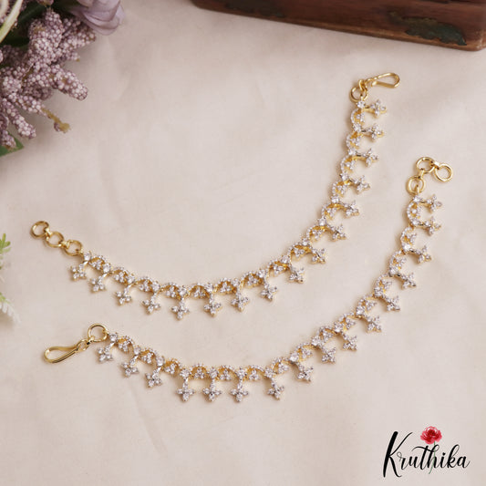 Elegant Floral Motifs Gold-Tone CZ Earchains EC215