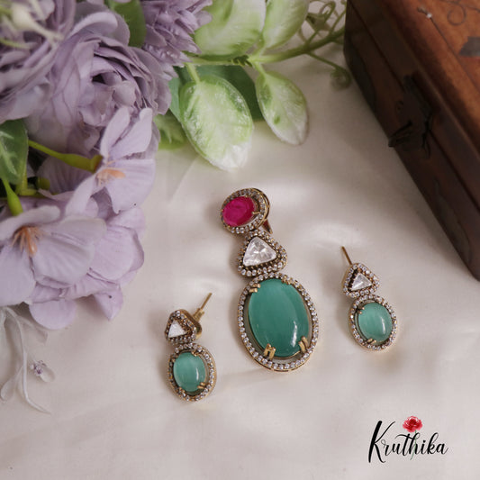 Classic Victorian moissanite Pendant Set PS245 (Available In 3 Colours)