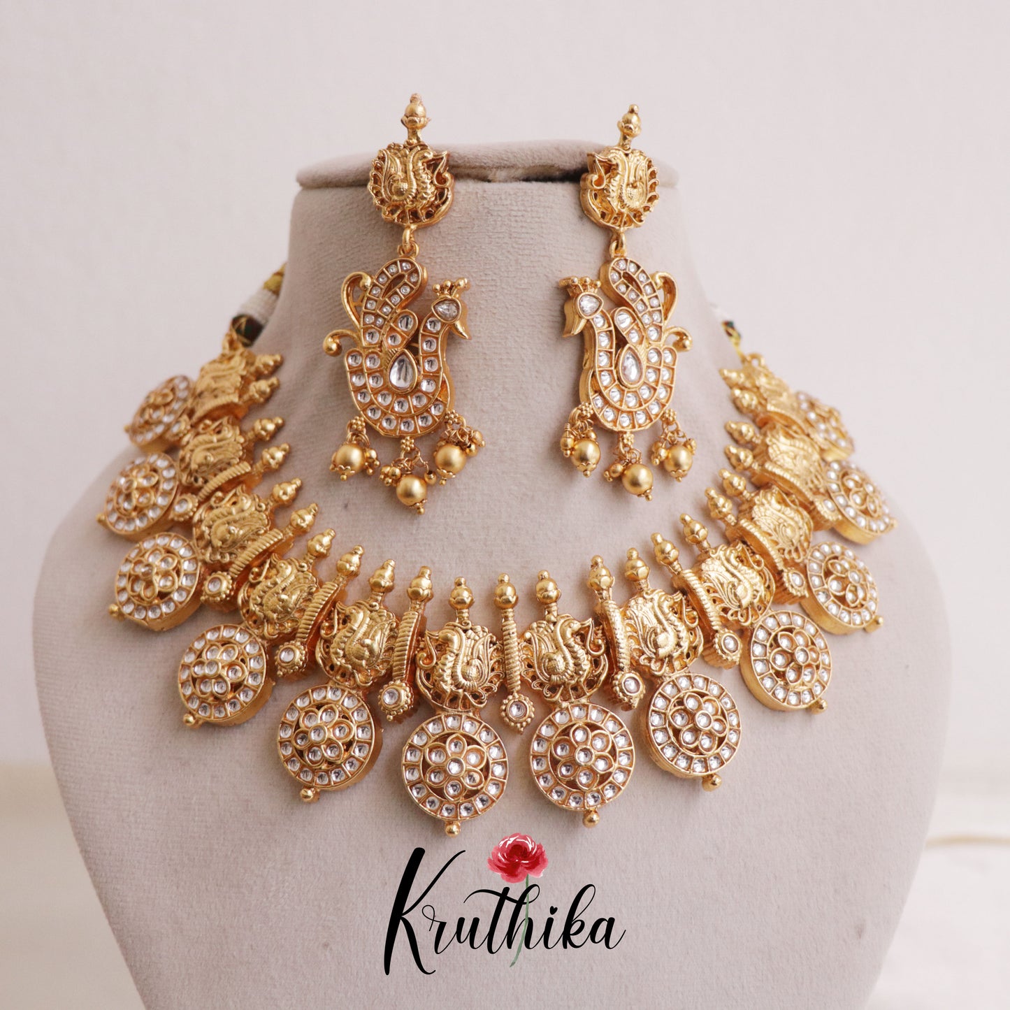 Premium Kundan stone necklace with peacock design NC1952