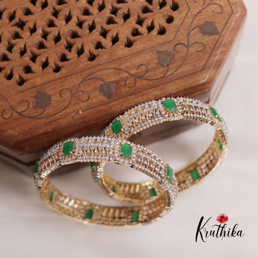 Elegant CZ-Gold Finish Bangles ( Available in 2 Colours) B314