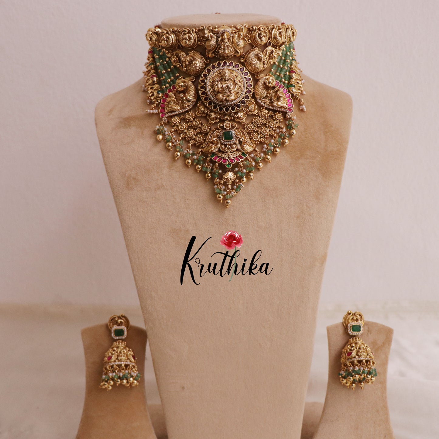 Gorgeous and Premium Jadau Lakshmi peacock choker NC1953