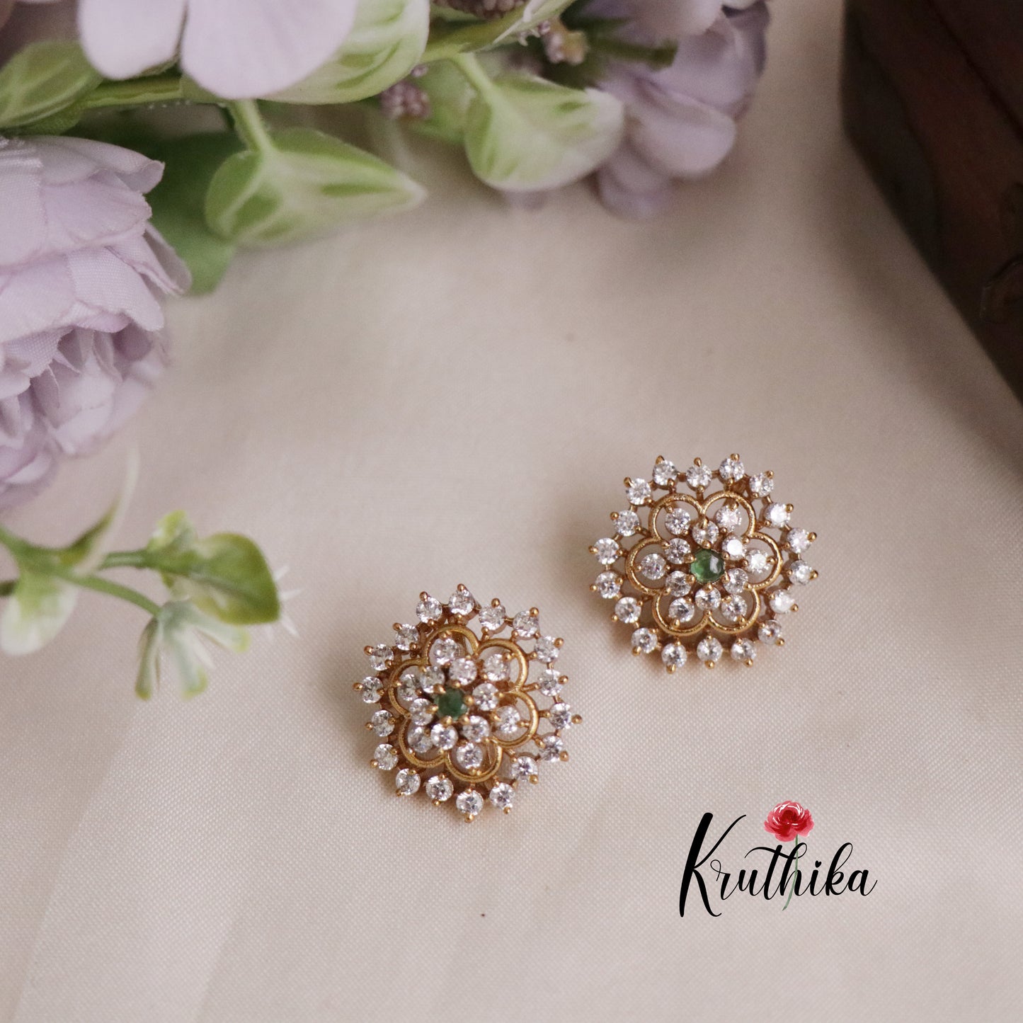 Trendy CZ Floral Design Ear Studs E612 (Available in 2 Colours)