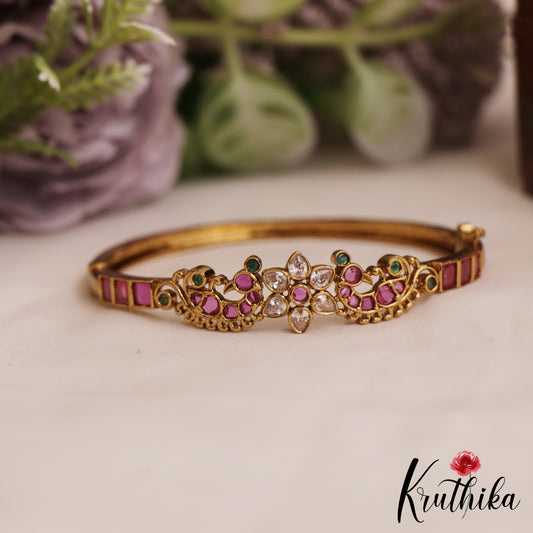 Elegant Floral Peacock Motifs Openable Single Kada B500