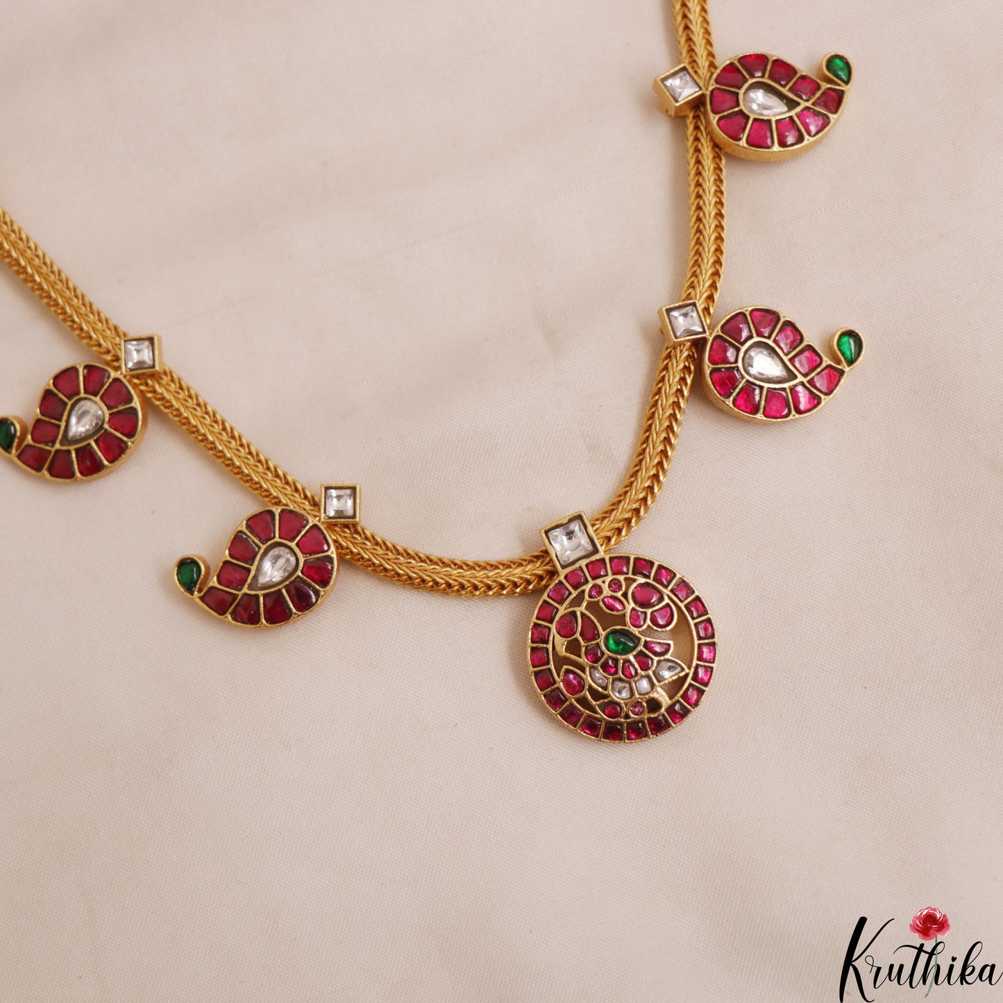 Trendy Floral Mango Motifs Jadau Necklace NC3011