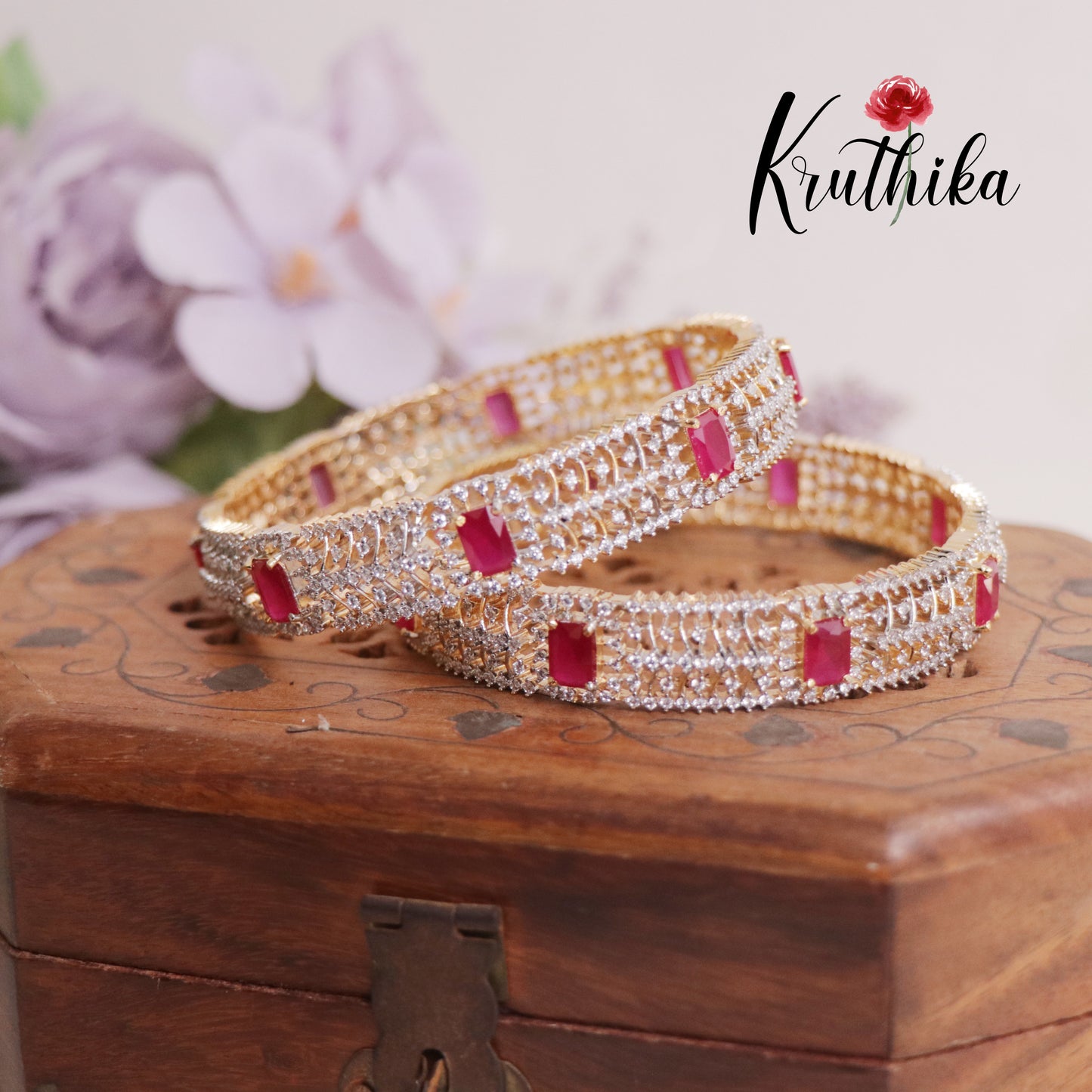 Elegant CZ-Gold Finish Bangles ( Available in 2 Colours) B314