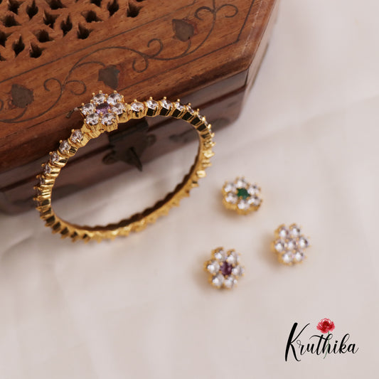 Sparkling AD Floral Single Kada With Interchangeable Floral Studs B420 (4 Studs)