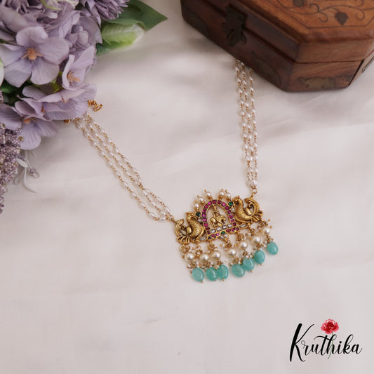 Elegant Lord Krishna Motifs Jadau Choker With Triple Strand Pearl Chains NC2682