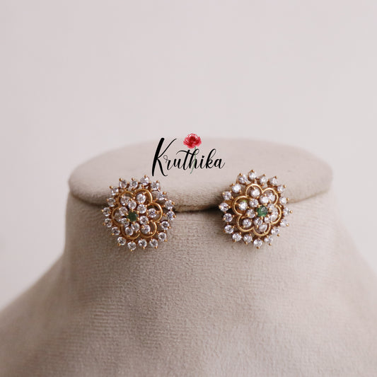 Trendy CZ Floral Design Ear Studs E612 (Available in 2 Colours)