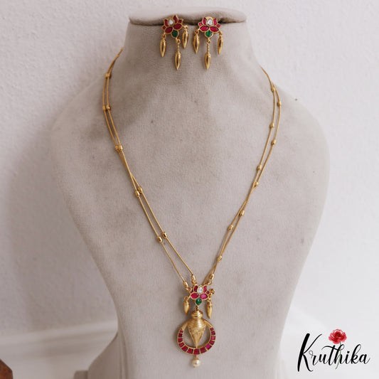 Pretty Lotus Motifs Jadau Chain Set LH2063
