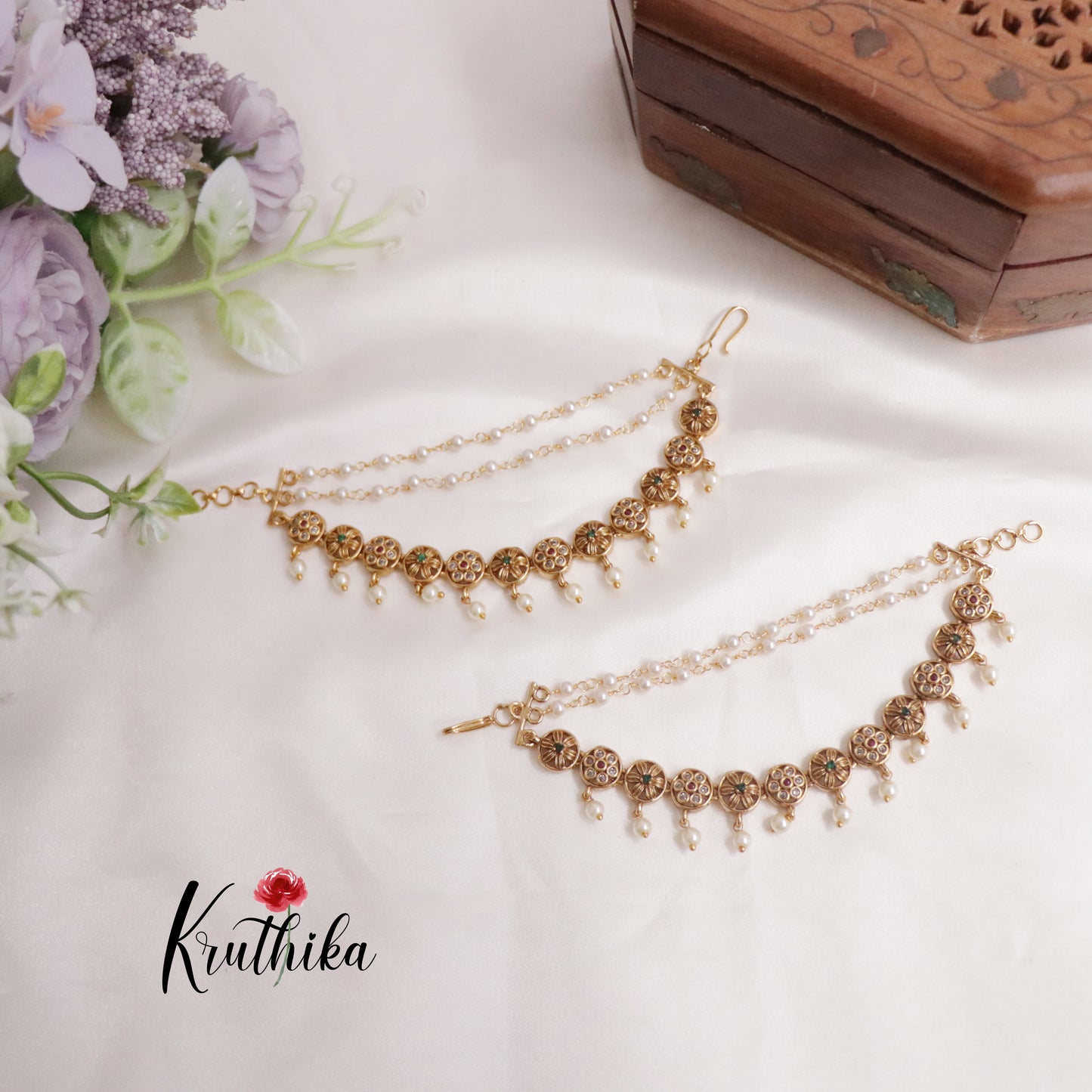 Beautiful Three Layer Floral Design Earchain EC113