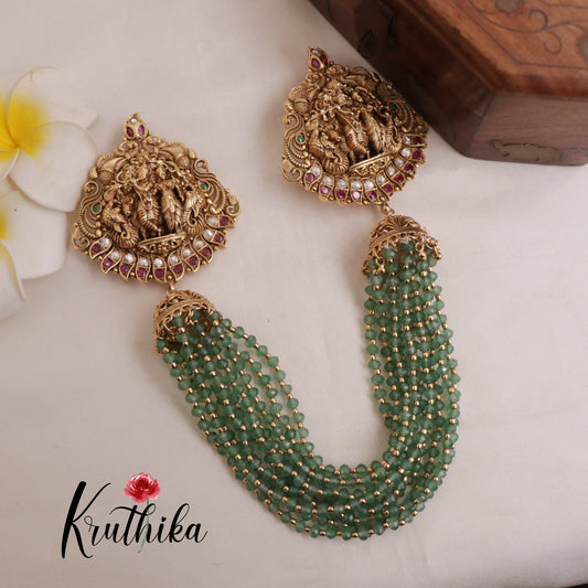 Elegant Radha Krishna Jada Billa with Pearl Green Beads J133