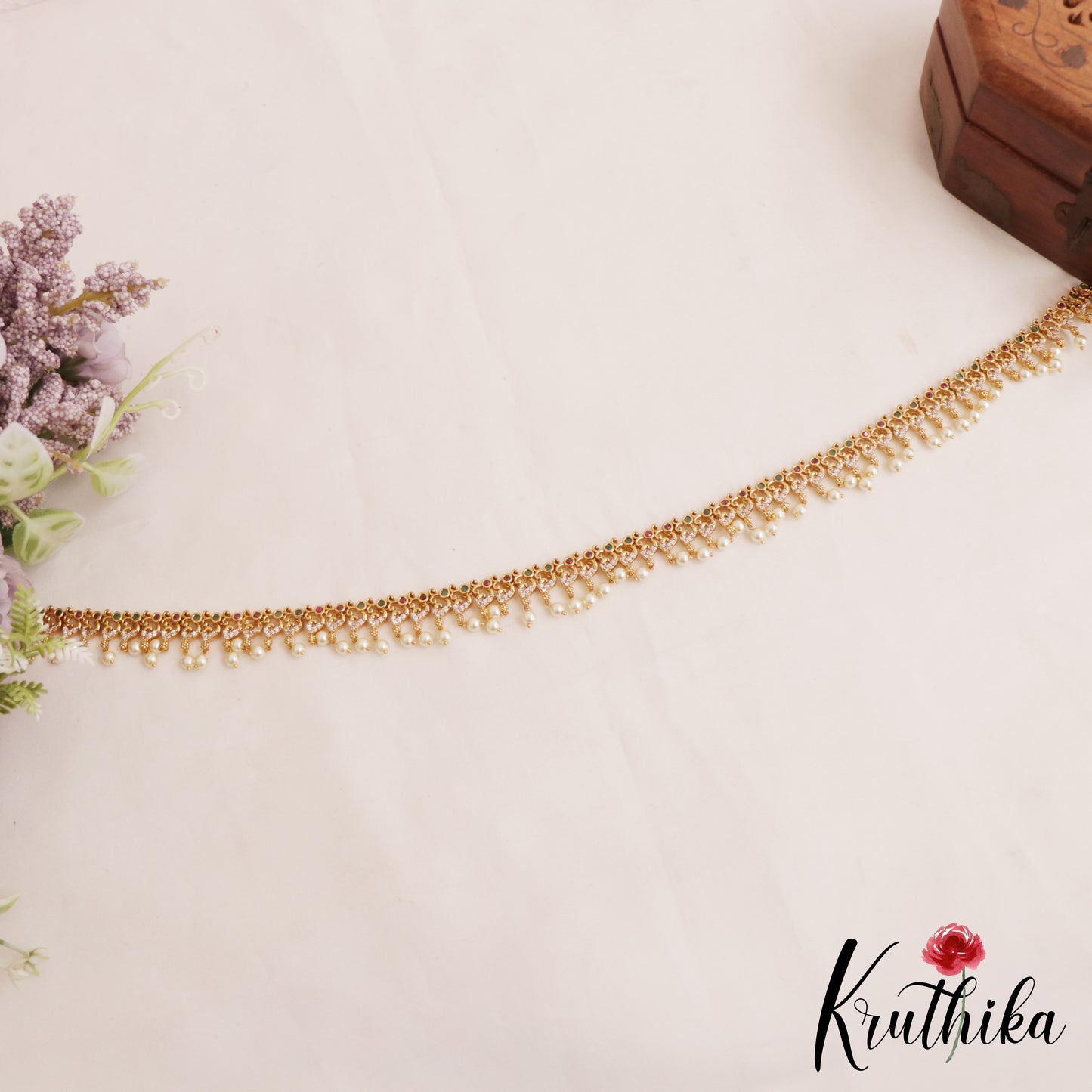 Elegant Peacock Motifs Hip Chain With Pearl Drops V348