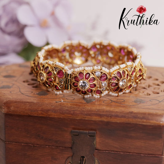 Royal Ruby Floral Kemp Openable Single Kada B320 (Available in 3 Colours)