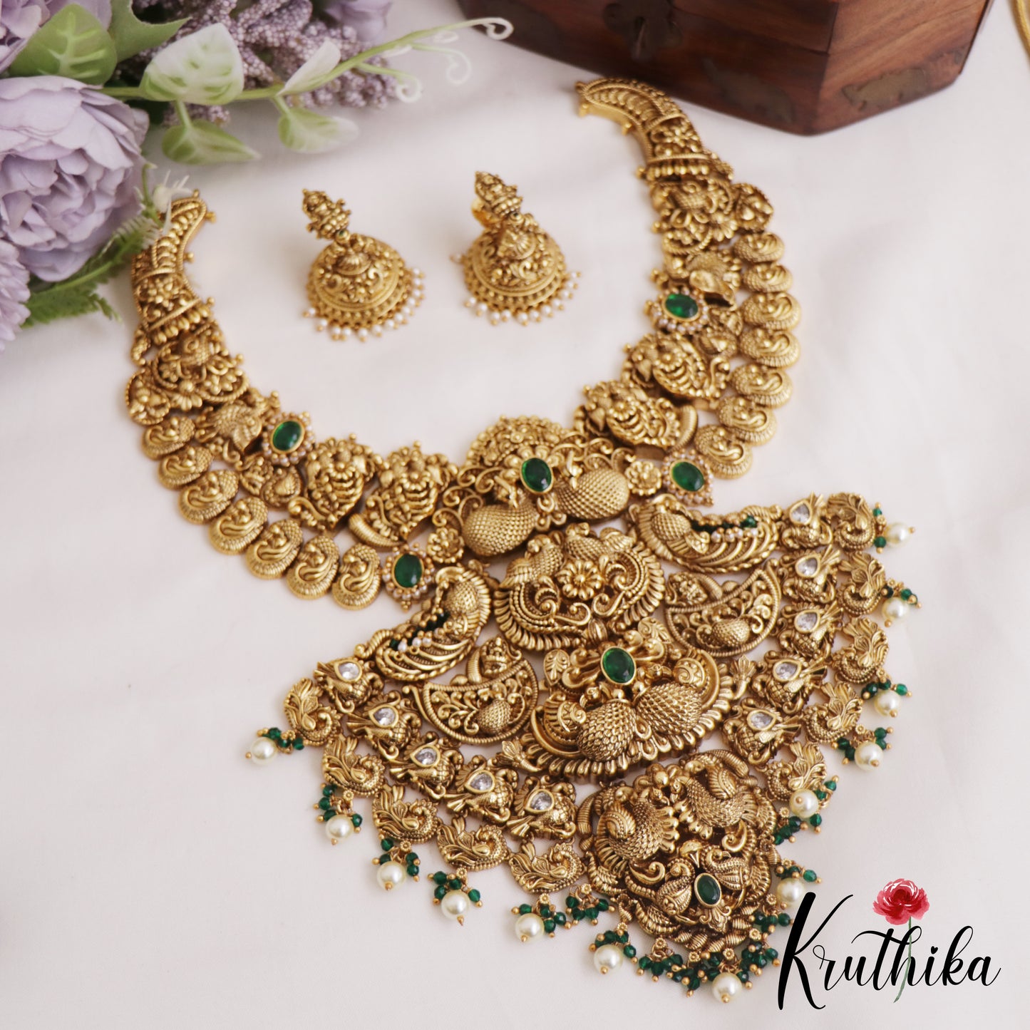 Premium Antique Nagas Peacock Motifs Choker With Pearl Drops NC2800