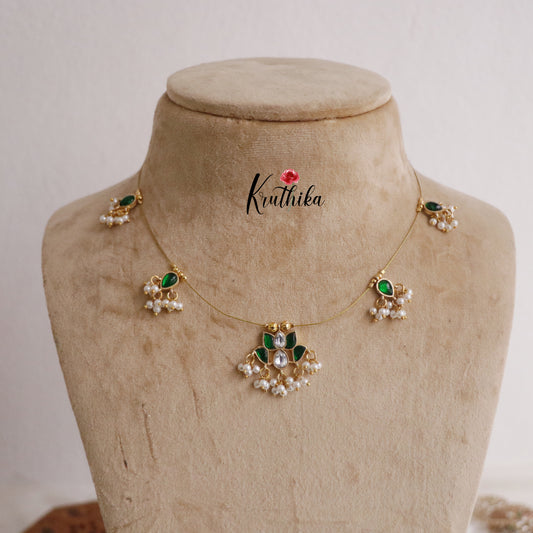 Beautiful Jadau Lotus Pendant Invisible Chain NC2185 (Available in 3 Colours)