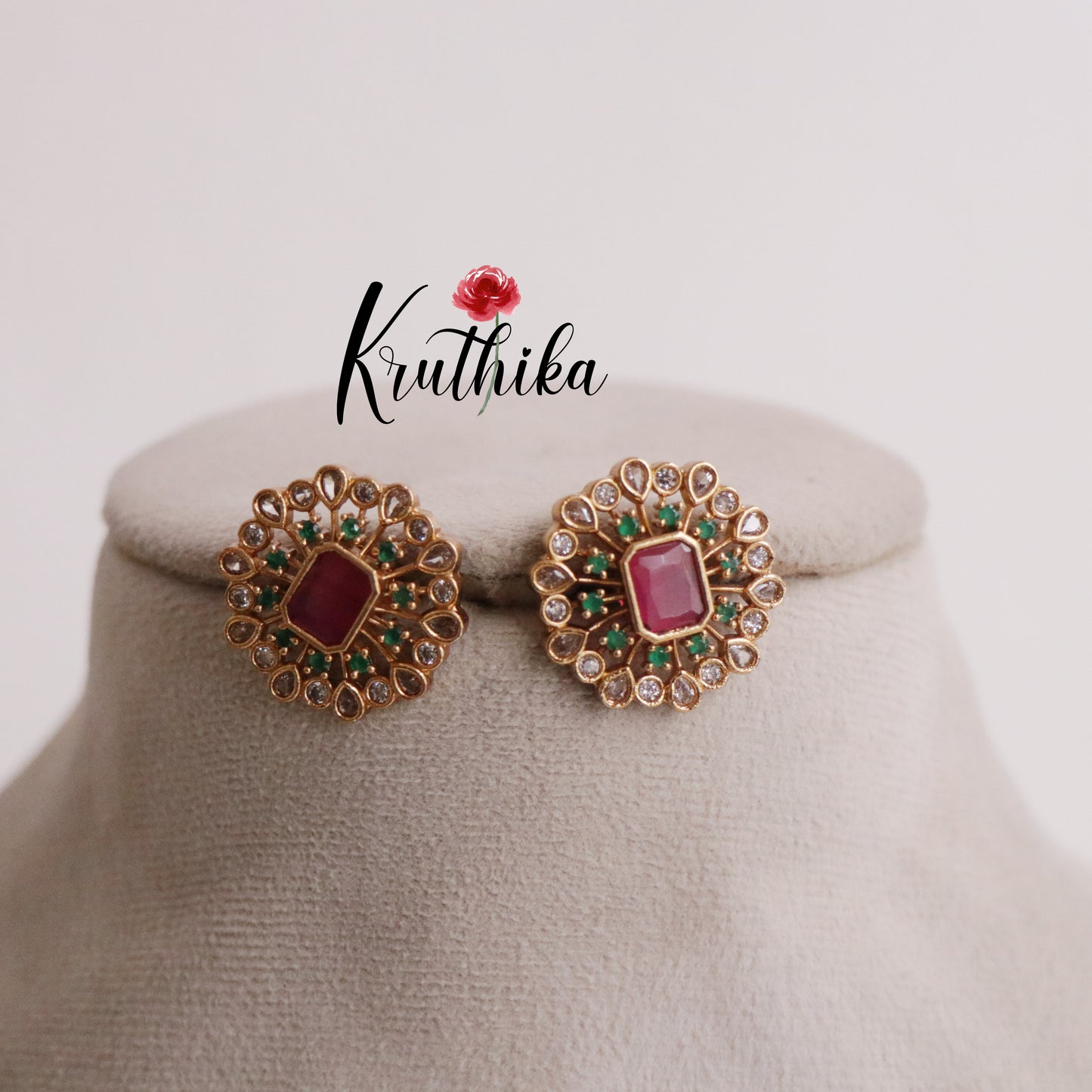 Beautiful AD Ruby Ear Studs E492