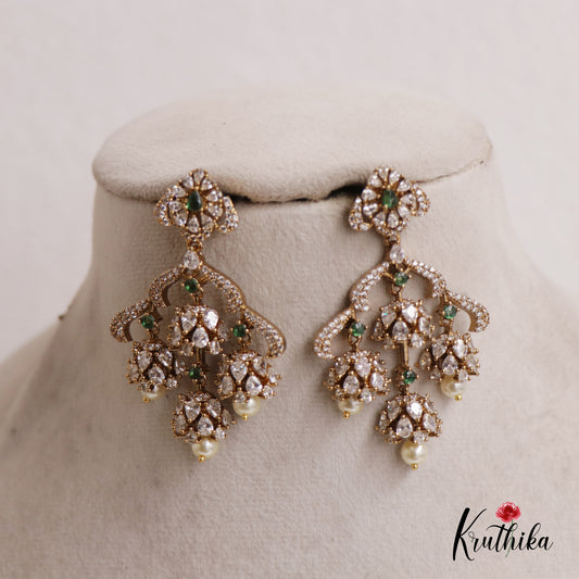 Stunning AD Stones Sparkling Layered Jhumka Earrings E791