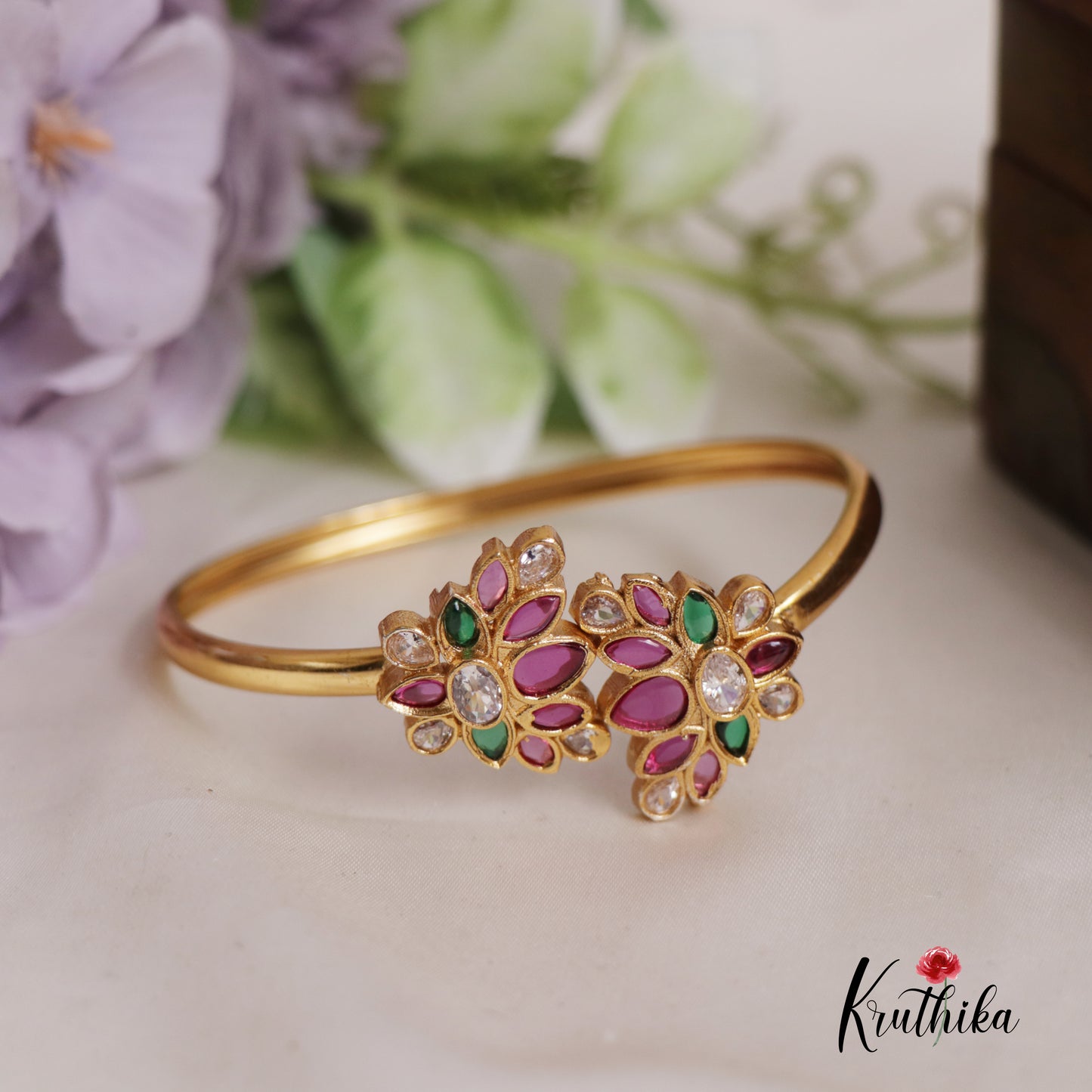 Elegant Floral CZ kemp Openable Kada B299 (Colors available)