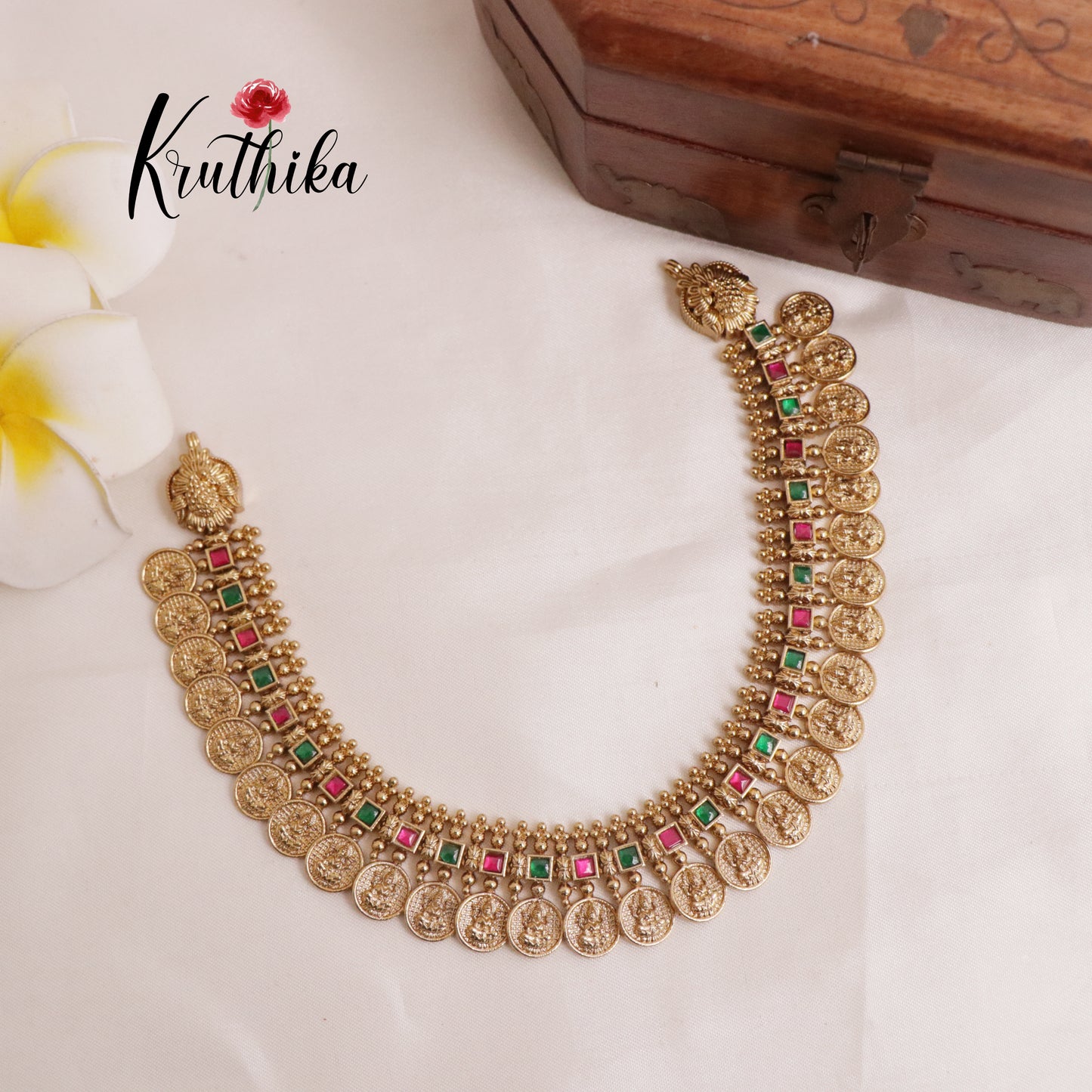 Premium Lakshmi Jadau Coin/Bottu Necklace NC2010 (Available in 4 Colours)