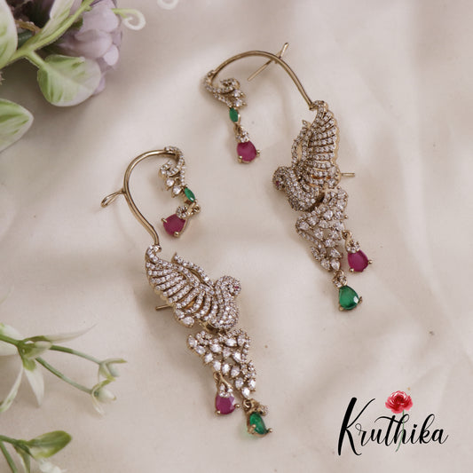 Classic CZ Sparkling Victorian Peacock Earcuff E853 (Available in 3 Colors)