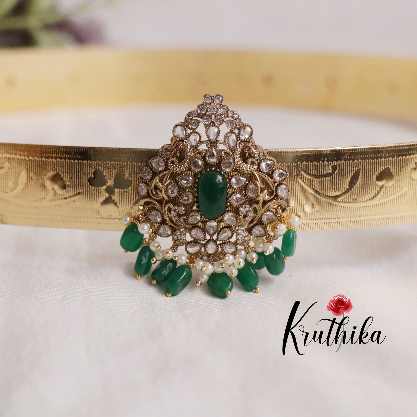Beautiful AD Sparkling Bead Drops Victorian Pendant Vaddanam  V265 (Available in 4 Colours)