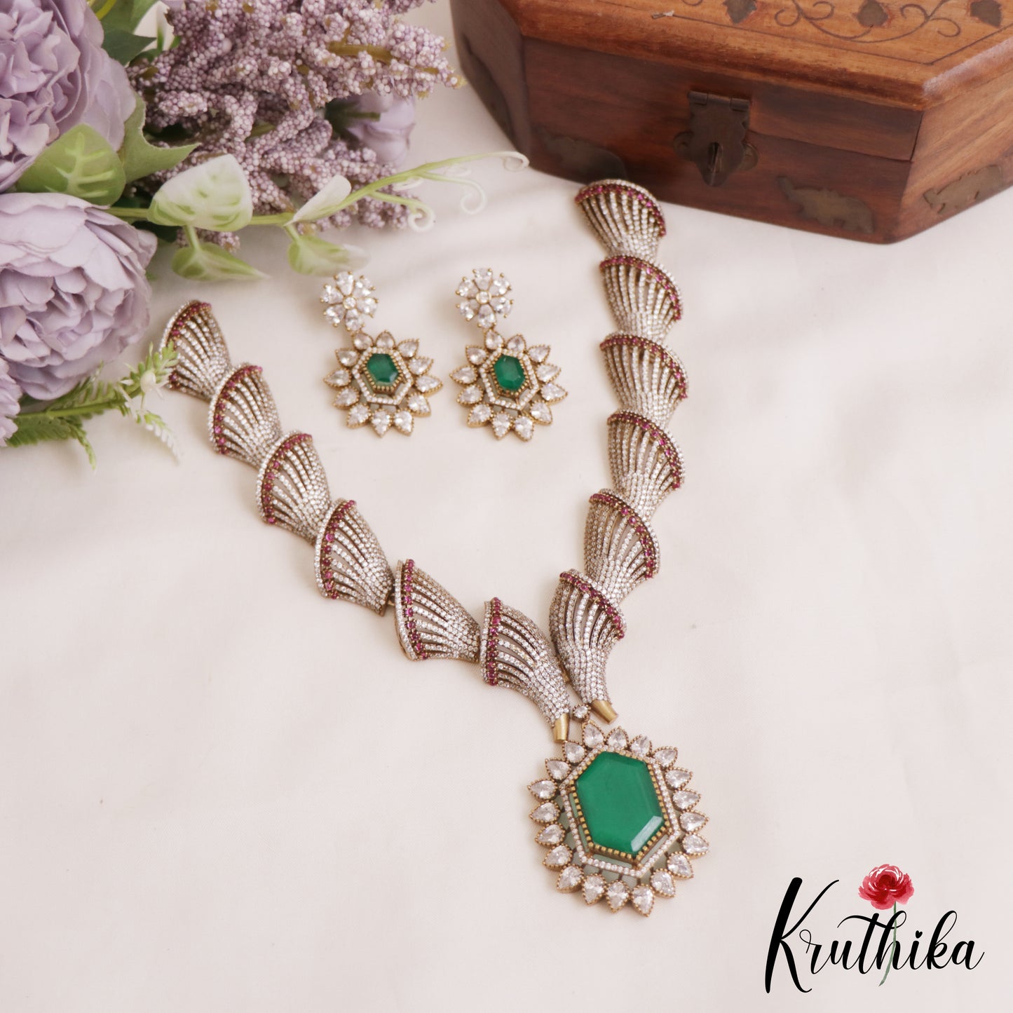 Stunning Diamond-Finish Gold-Tone AD Necklace NC2797