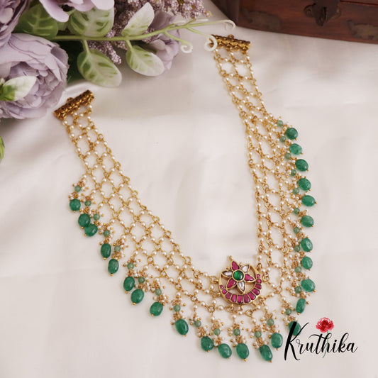 Elegant Floral Pendant Multi Strand Pearl Beads Necklace NC2659
