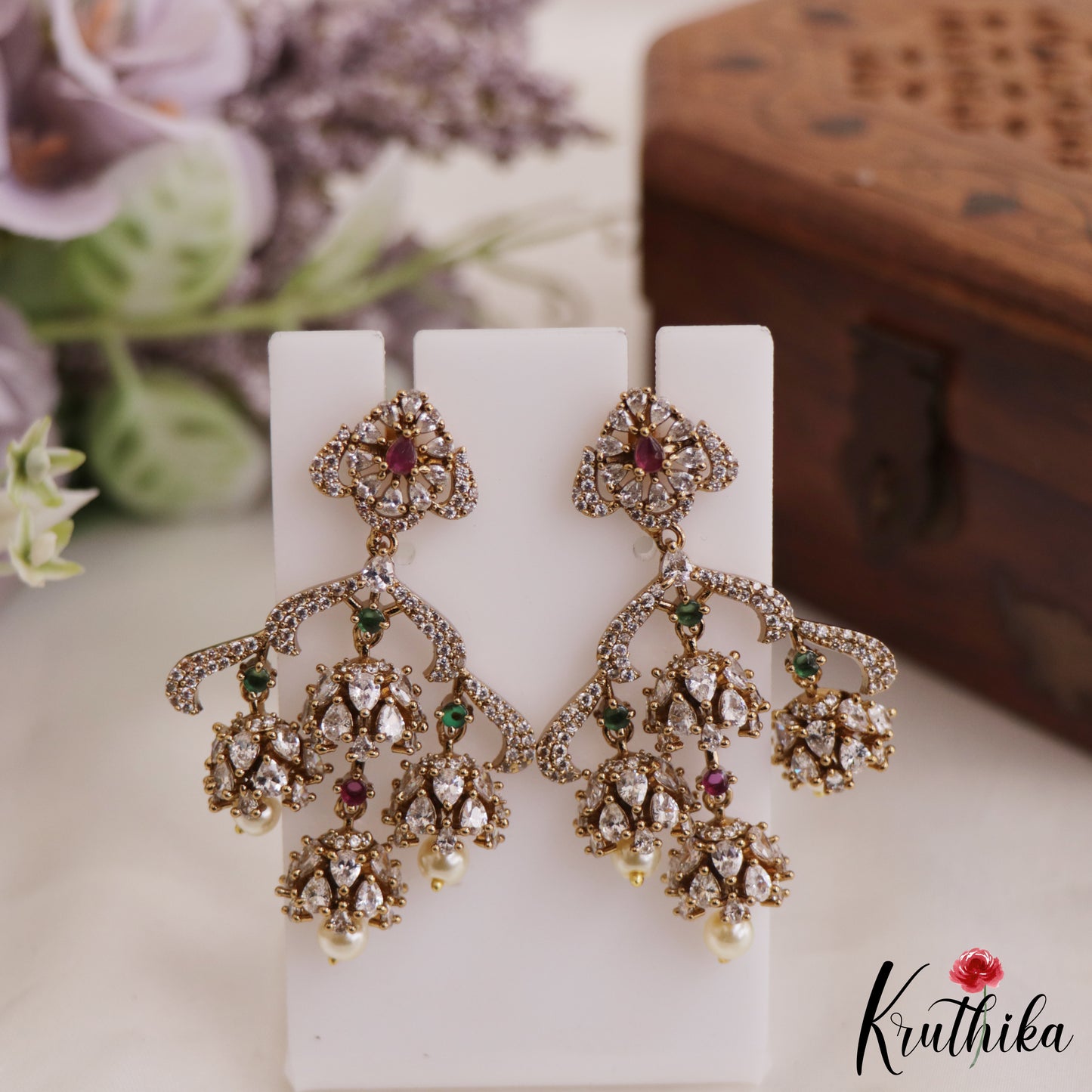 Stunning AD Stones Sparkling Layered Jhumka Earrings E791