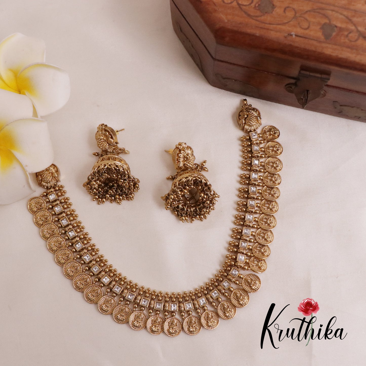 Premium Lakshmi Jadau Coin/Bottu Necklace NC2010 (Available in 4 Colours)