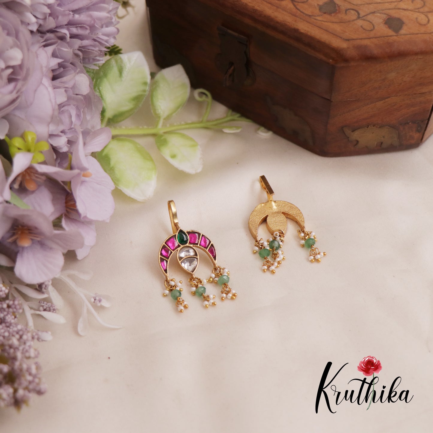 Beautiful Crescent Shaped Earcuffs | Upper Earrings | Bugadi Earrings With Pearl Drops E828