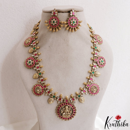 Traditional Antique Lakshmi Peacock Motifs Jadau Haaram LH2164
